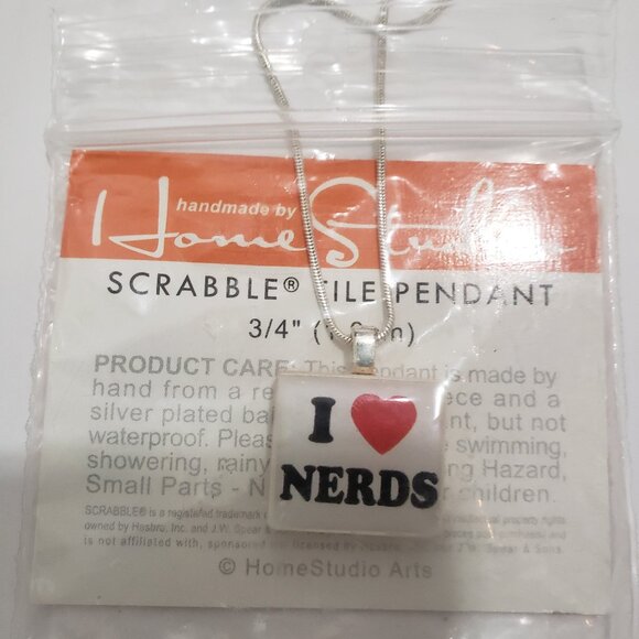 Scrabble Tile Pendant Necklace I Love Nerds Handmade by Home Studio NEW - Picture 2 of 10